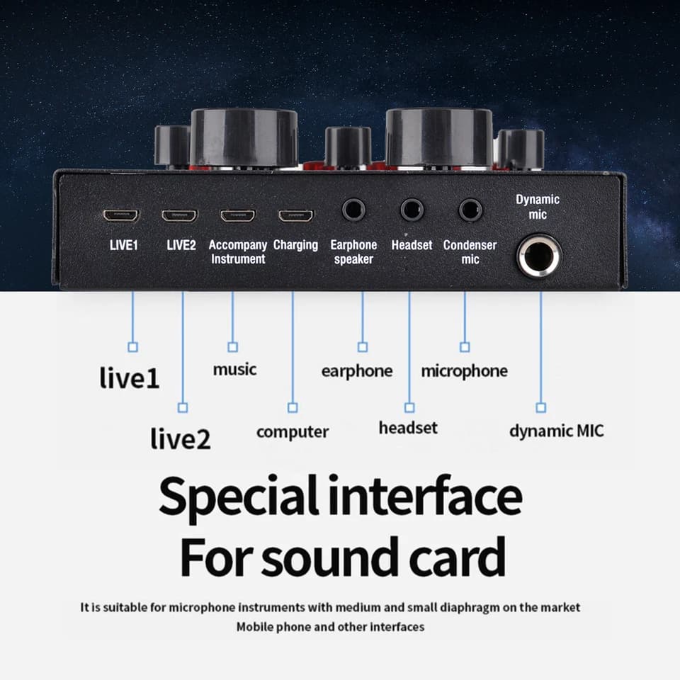 V8 Sound Card Set Professional Audio Condenser Mic Studio Singing Microphone - 3 V8 Sound Card Set Professional Audio Condenser Mic Studio Singing Microphone - 3