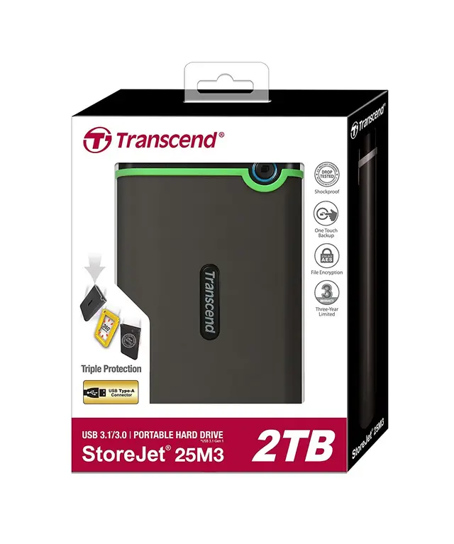 Transcend 2TB USB 3.1 Portable External Hard Drive 25M3 StoreJet Transcend 2TB USB 3.1 Portable External Hard Drive 25M3 StoreJet