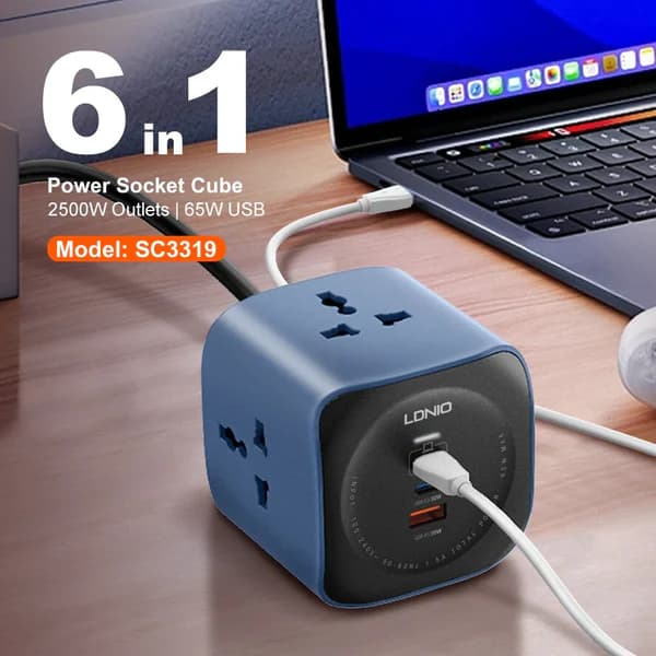 LDNIO SC3319 Universal Outlet 6 In 1 10A 2500W Power Socket Cube - 2 LDNIO SC3319 Universal Outlet 6 In 1 10A 2500W Power Socket Cube - 2